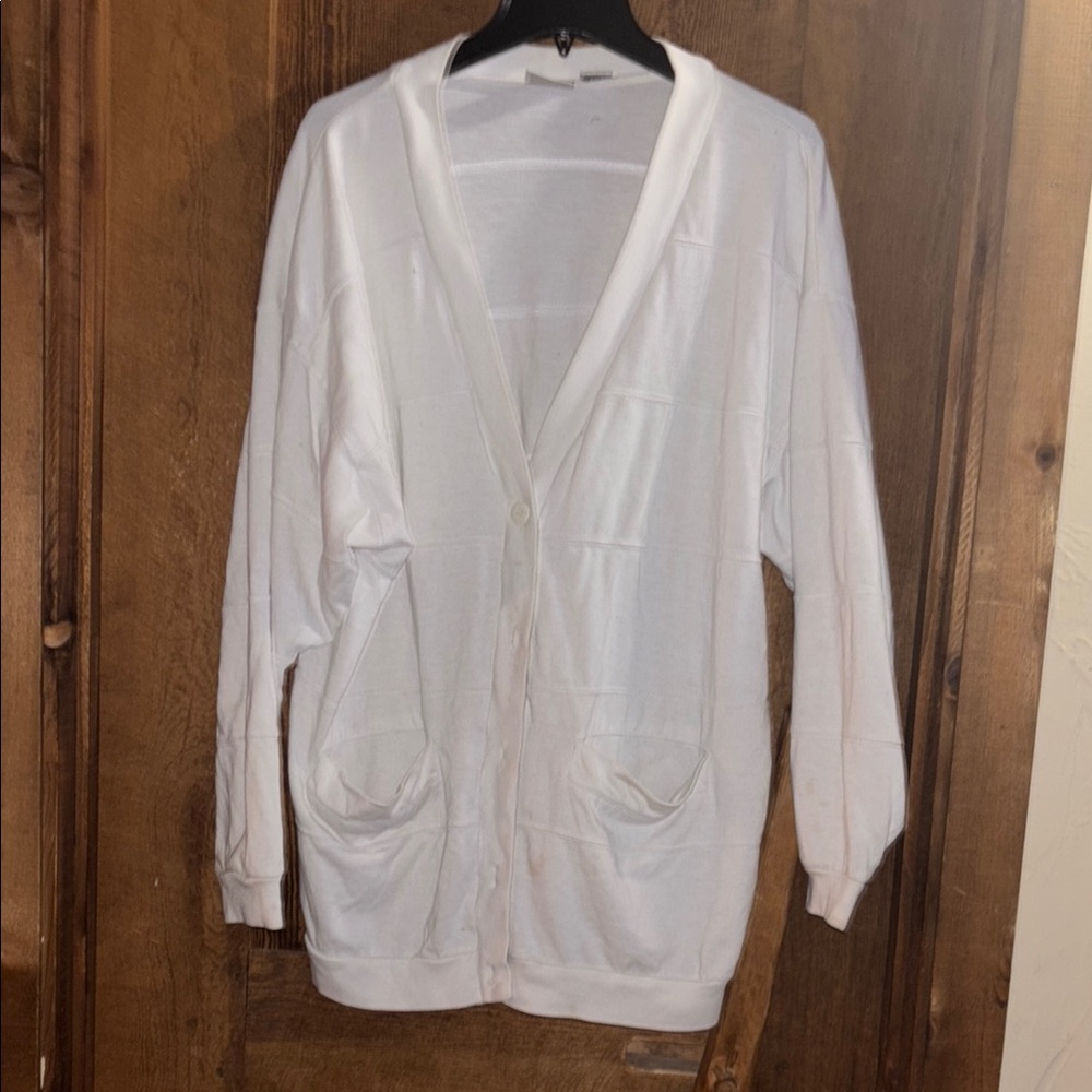 White Cardigan Sweater with V-Neck and Long Sleeves